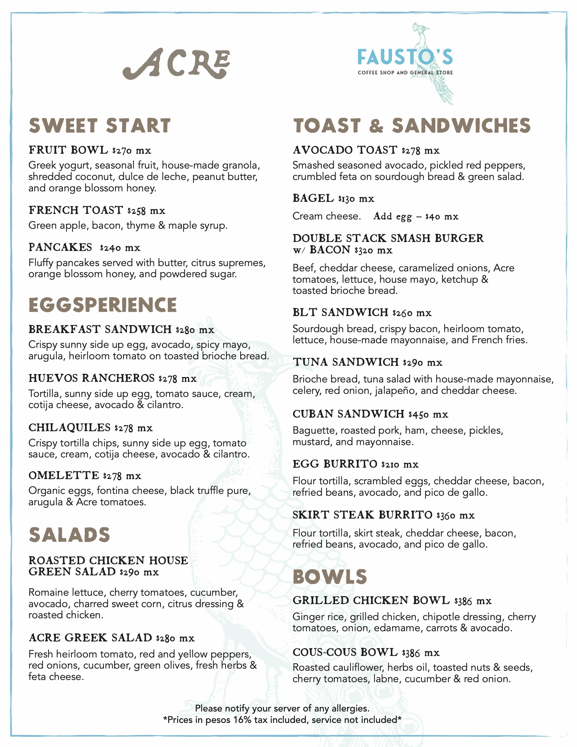 Faustos Menu 2026 ENG