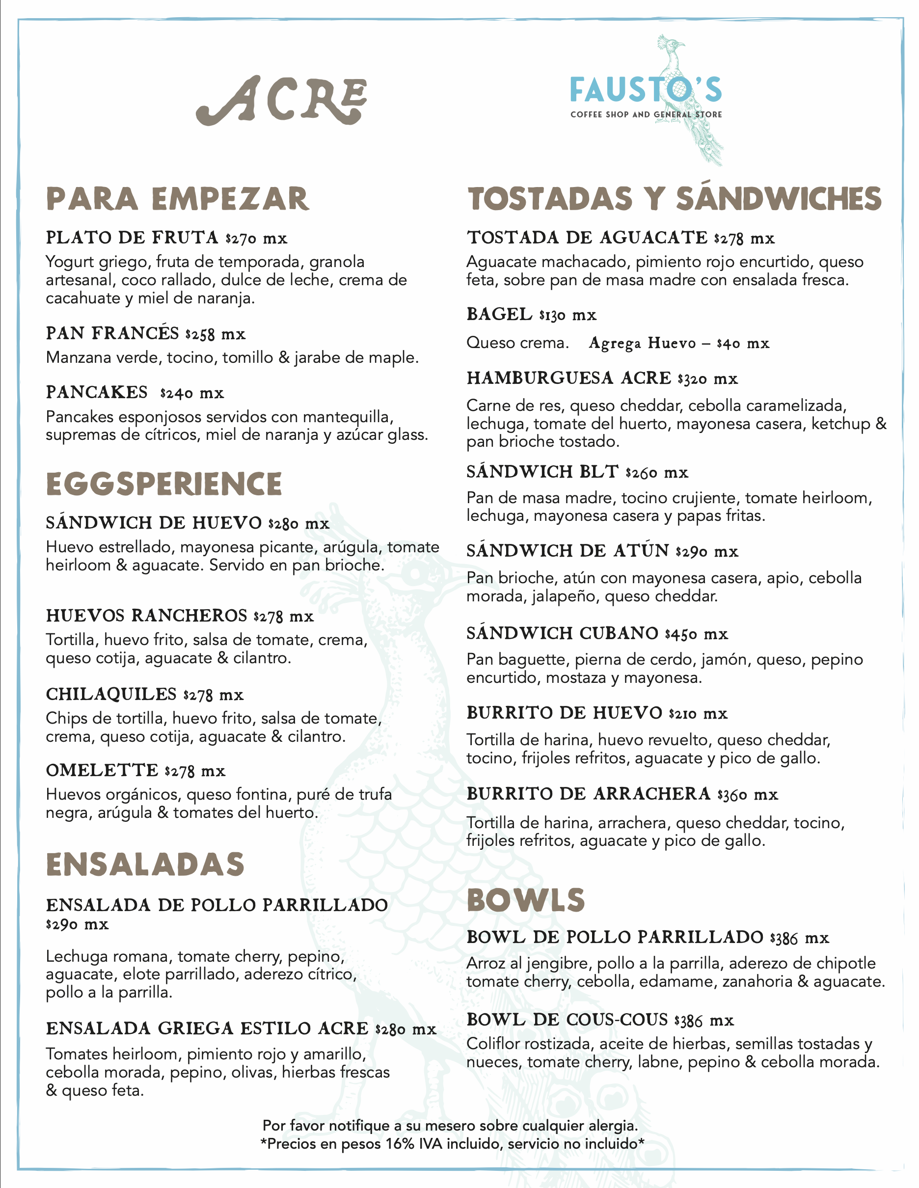 Faustos Menu 2026 ESP