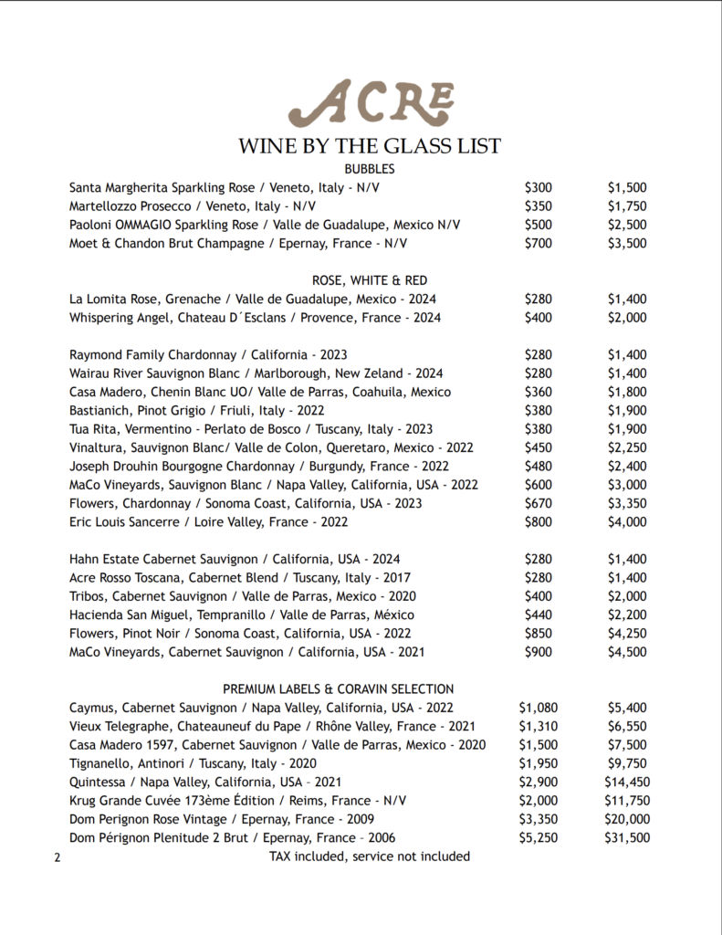 Acre spring wine list