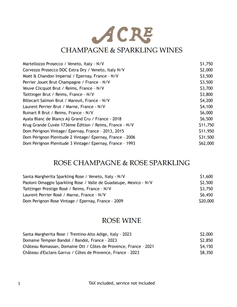 Acre spring wine list