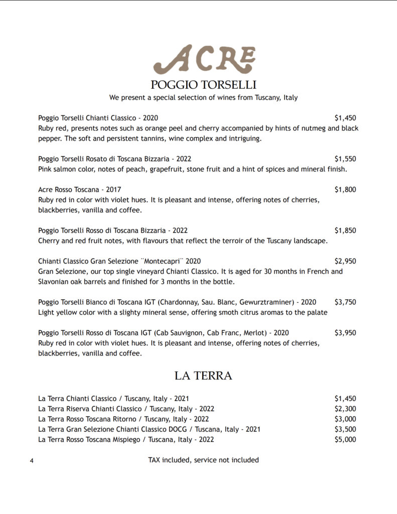 Acre spring wine list