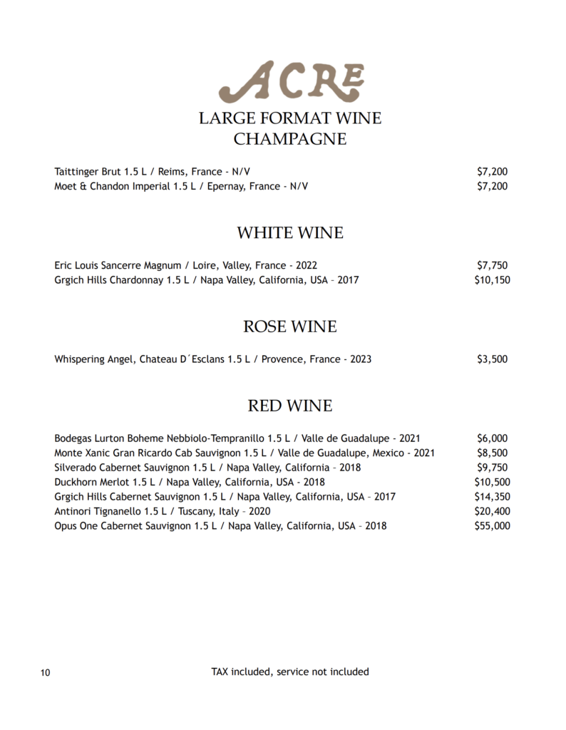 Acre spring wine list