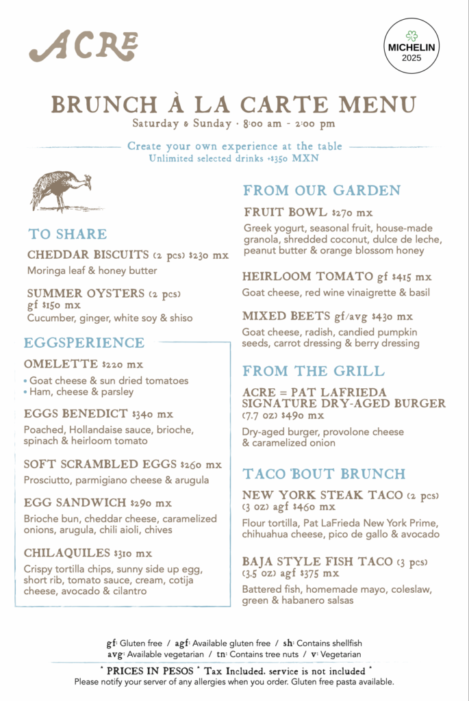 Acre Brunch A la Carte Menu Apr26 ENG