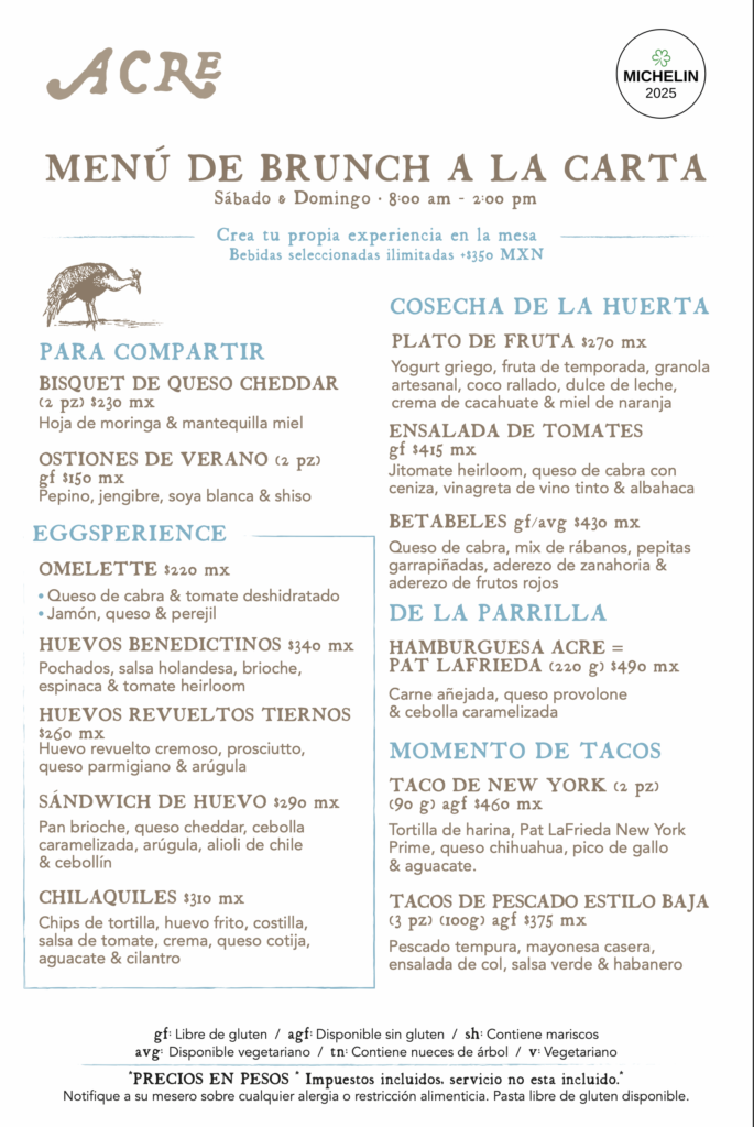 Acre Brunch A la Carte Menu Apr26 ESP