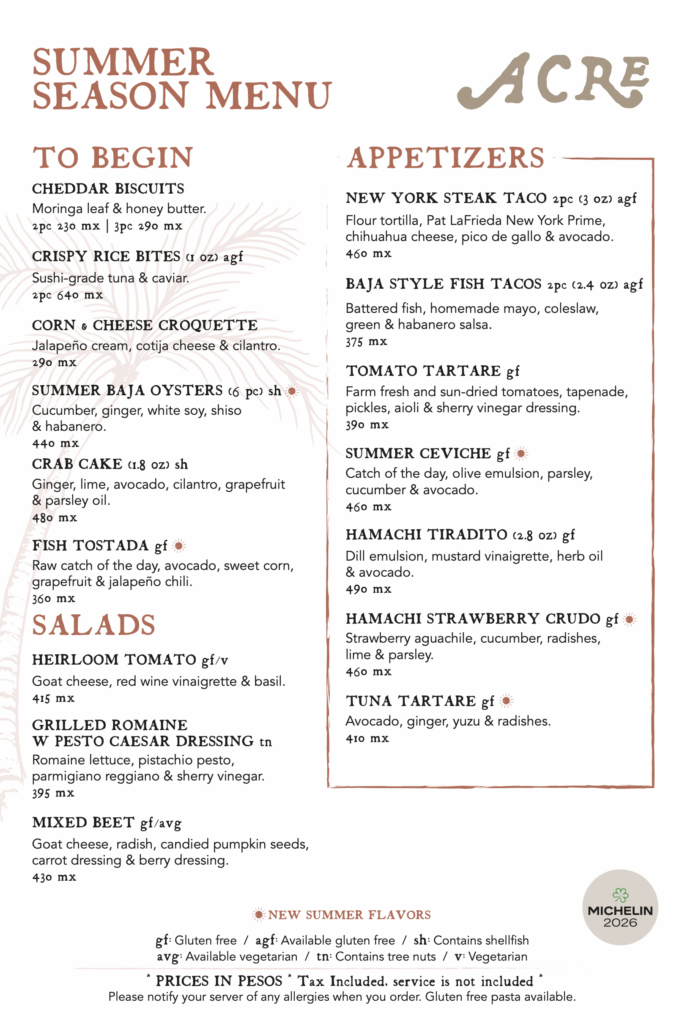 Acre Summer Season Menu 2026 ENG 20260522