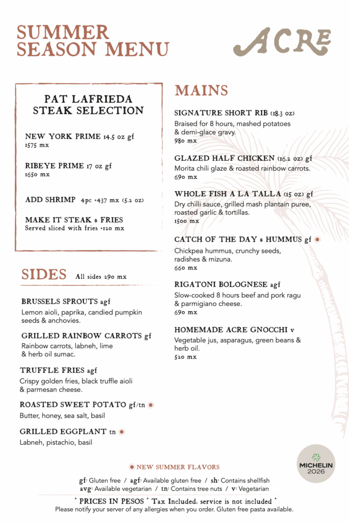 Acre Summer Season Menu 2026 ENG 20260522