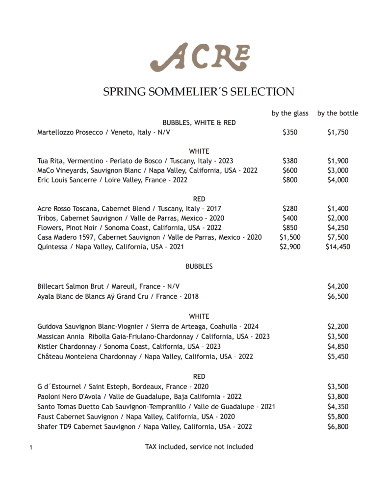 Acre wine list may2026