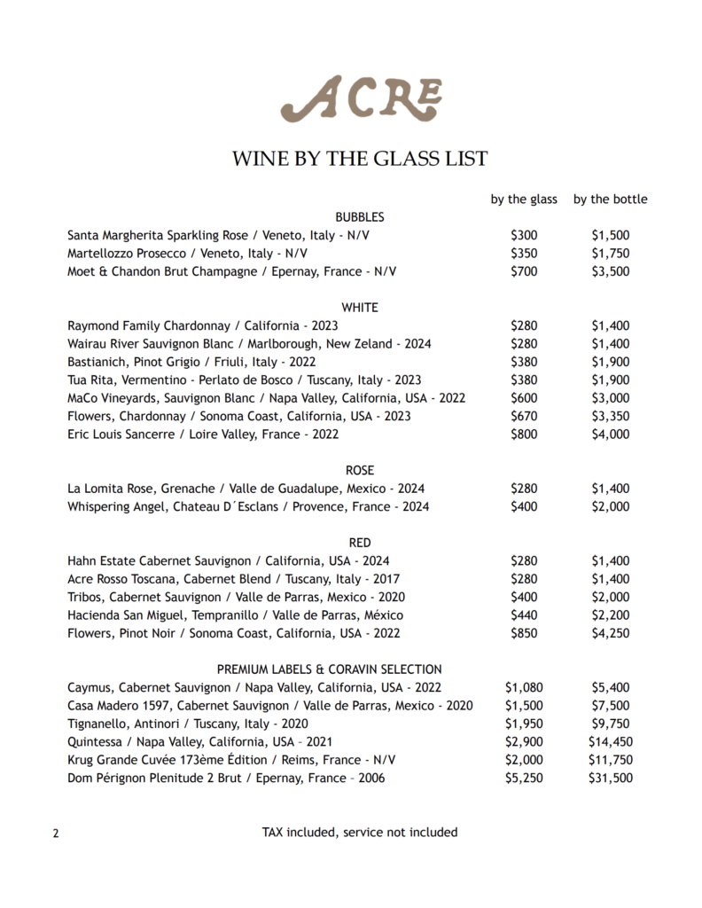 Acre wine list may2026