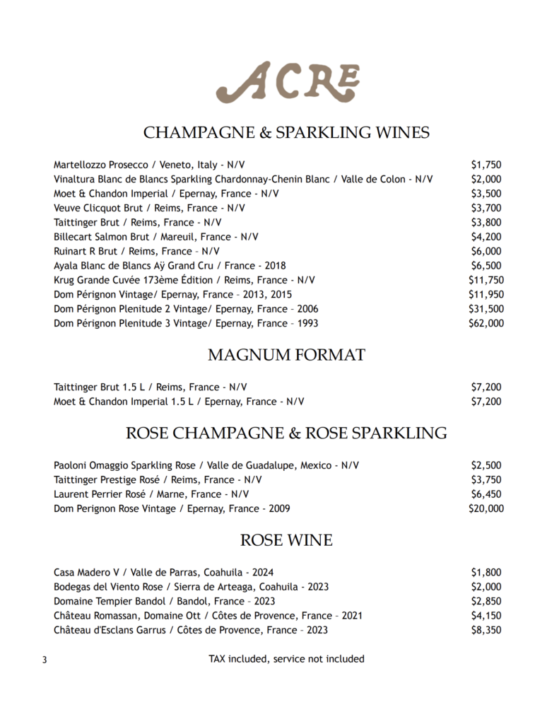 Acre wine list may2026