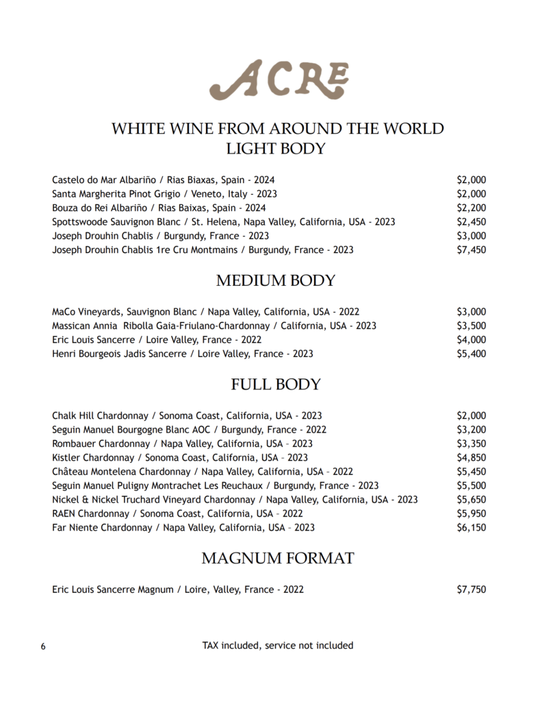 Acre wine list may2026