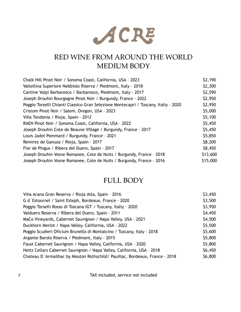 Acre wine list may2026
