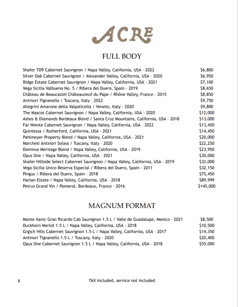 Acre wine list may2026