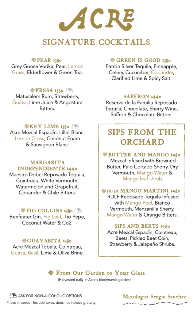 Acre sginatue cocktails menu jul2026 eng