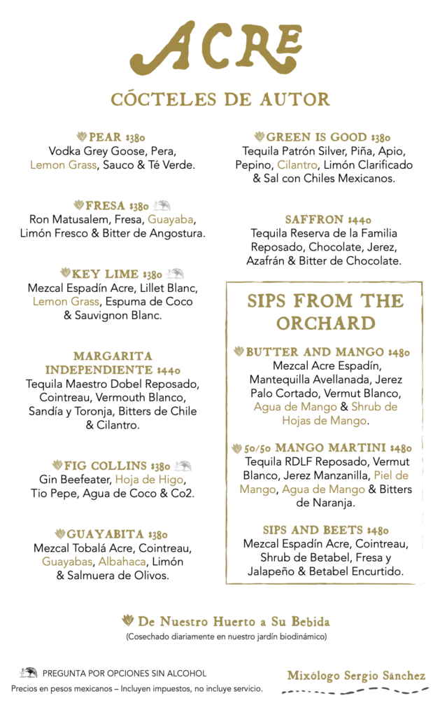 Acre sginatue cocktails menu jul2026 esp