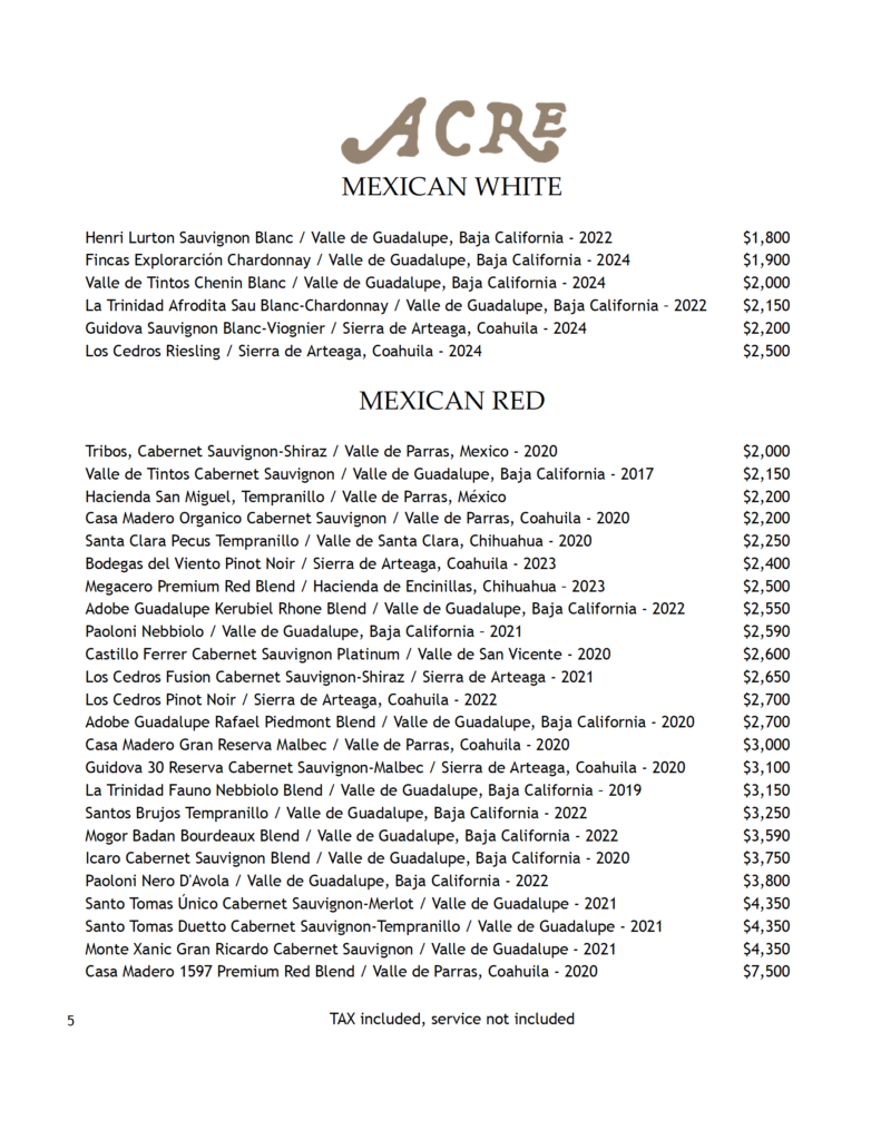 Acre winelist ago2026