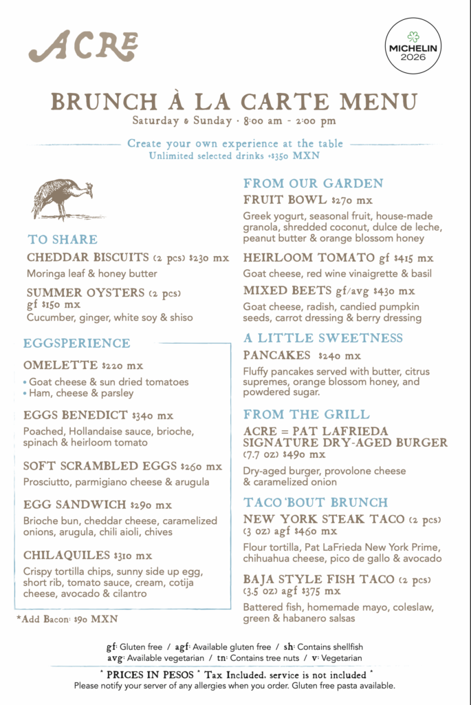 Acre Brunch A la Carte Menu ENG Ago26