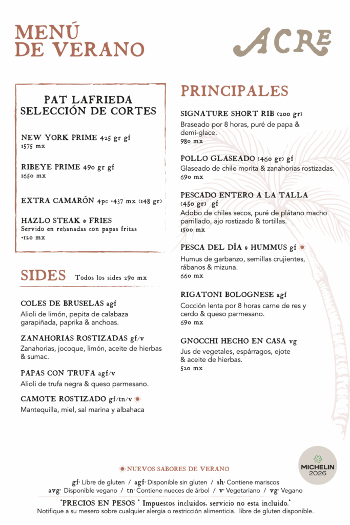 Acre Summer Season Menu ago26 esp