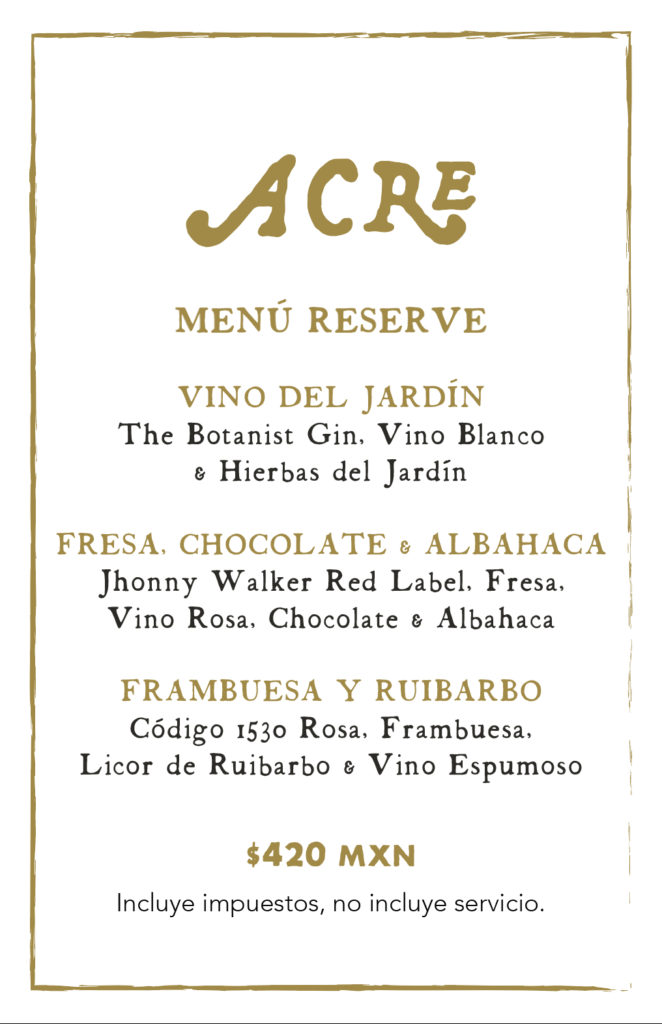 Acre cocktails menu reserve aug2026 esp