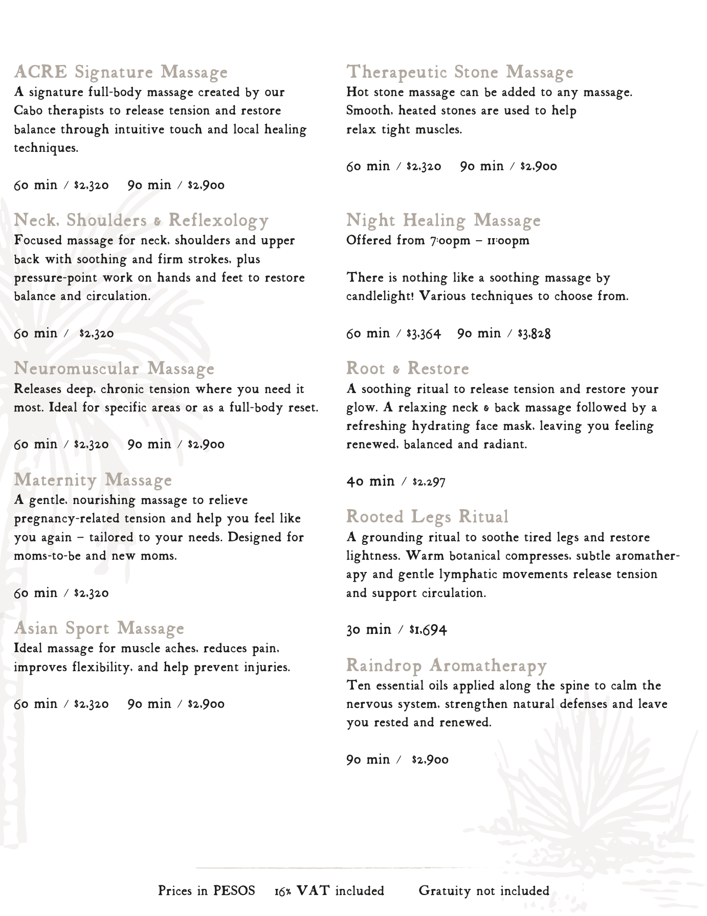 Acre Spa Menu 2026 ENG 02