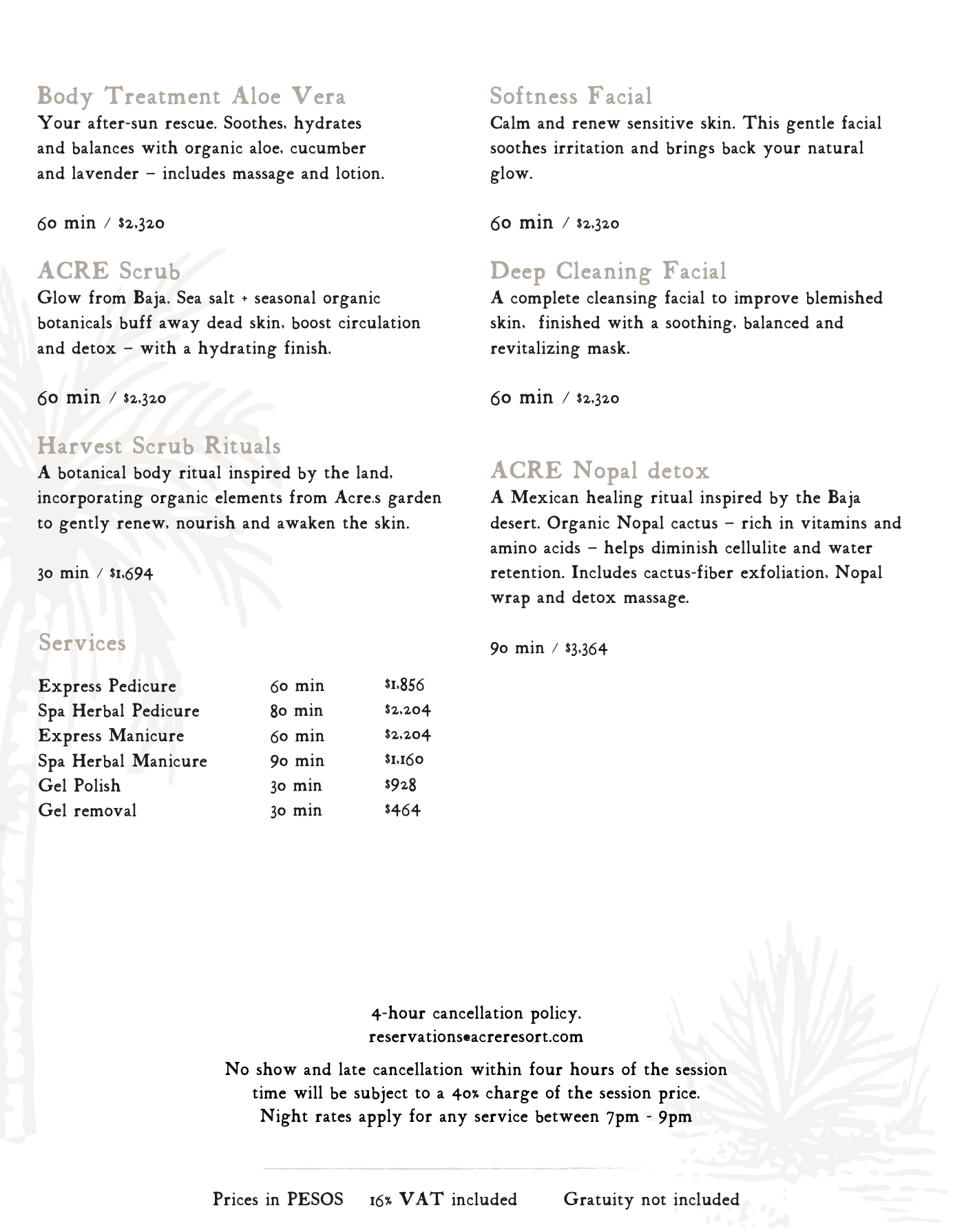 Acre Spa Menu 2026 ENG 03