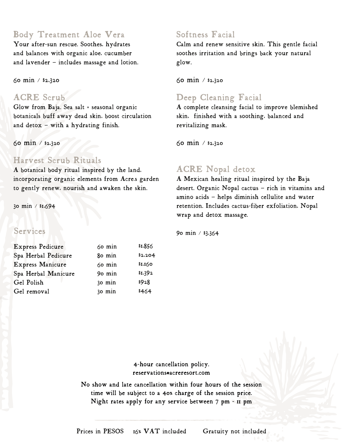 Acre Spa Menu 2026 ENG 03
