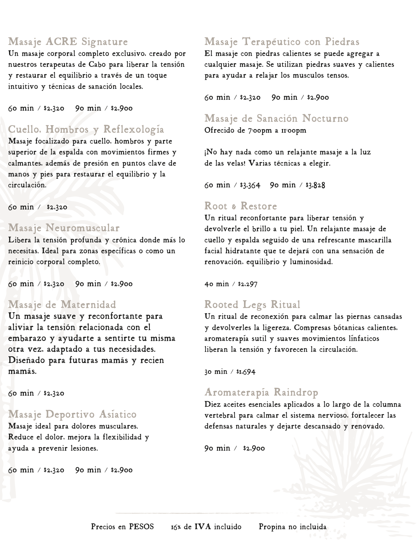 Acre Spa Menu 2026 ESP 02